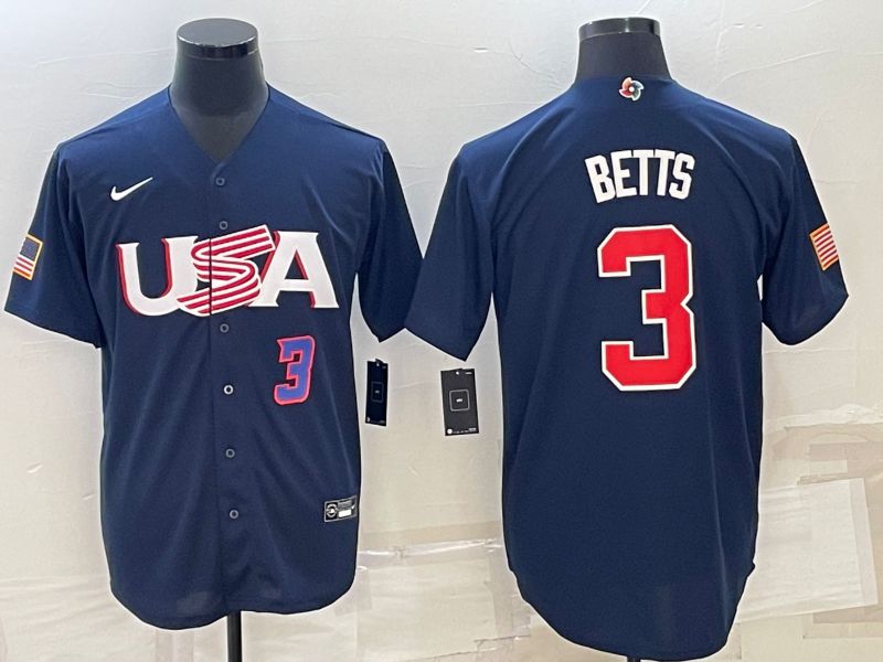 Men 2023 World Cub USA 3 Betts Blue Nike MLB Jersey4